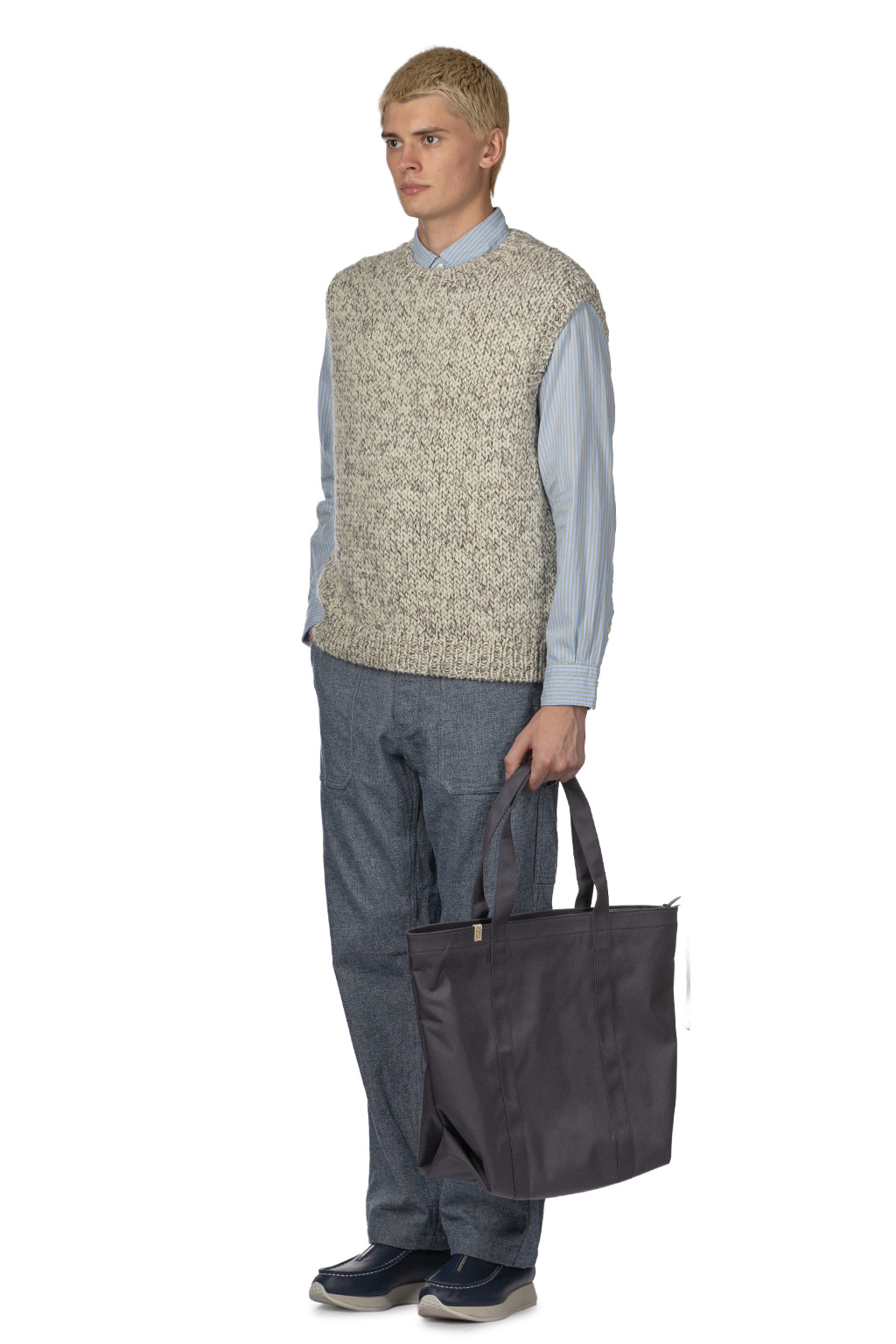 ts(s) - Mohair Mix Wool Roving Yarn Hand Knit Crew Neck Vest - Grey